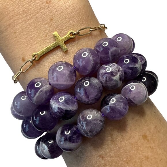 Purple Amethyst banded Bracelet Bangle Jewelry Fashion Accessories gemstone new - Picture 4 of 12